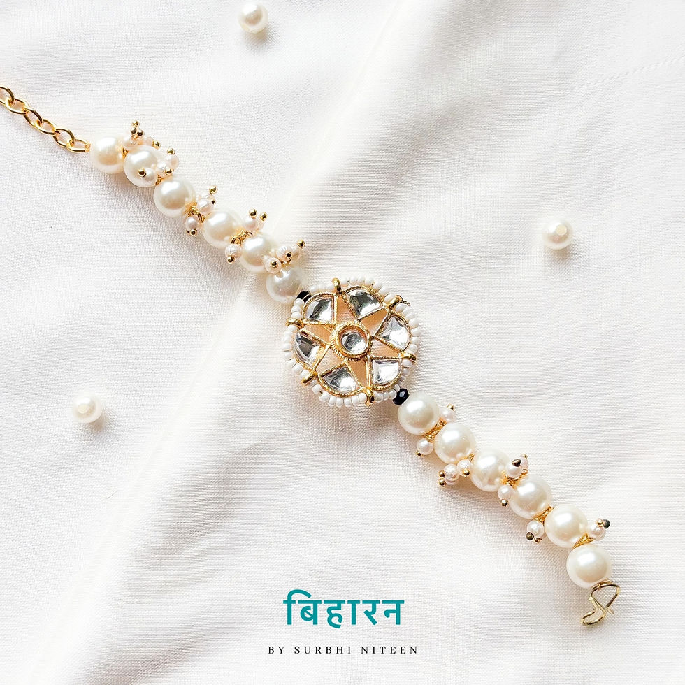 Thumbnail: White Kundan Flower Crystal Rakhi  For Bhaiya & Bhabhi / Sister
