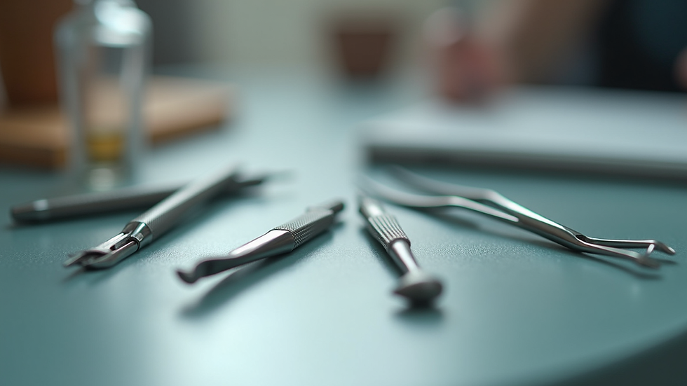 Close-up view of manicure tools arranged neatly on a table