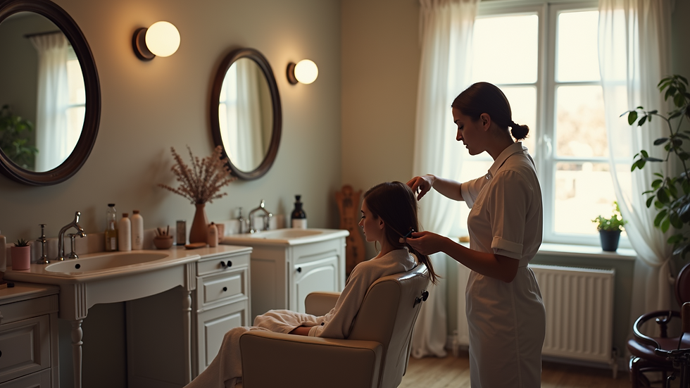 High angle view of a cozy home corner prepared for hair salon service
