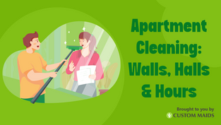 Illustration of a person cleaning inside a Toronto apartment, representing the etiquette guide for shared walls, hallways, and cleaning schedules.