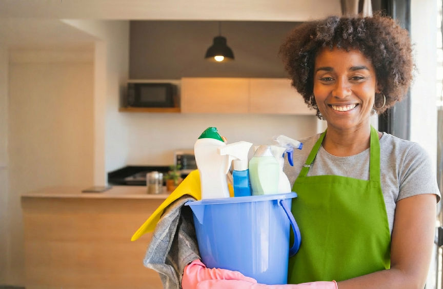 Professional cleaner from Custom Maids Toronto cleaning a bright modern home, representing comprehensive professional cleaning services in Toronto.