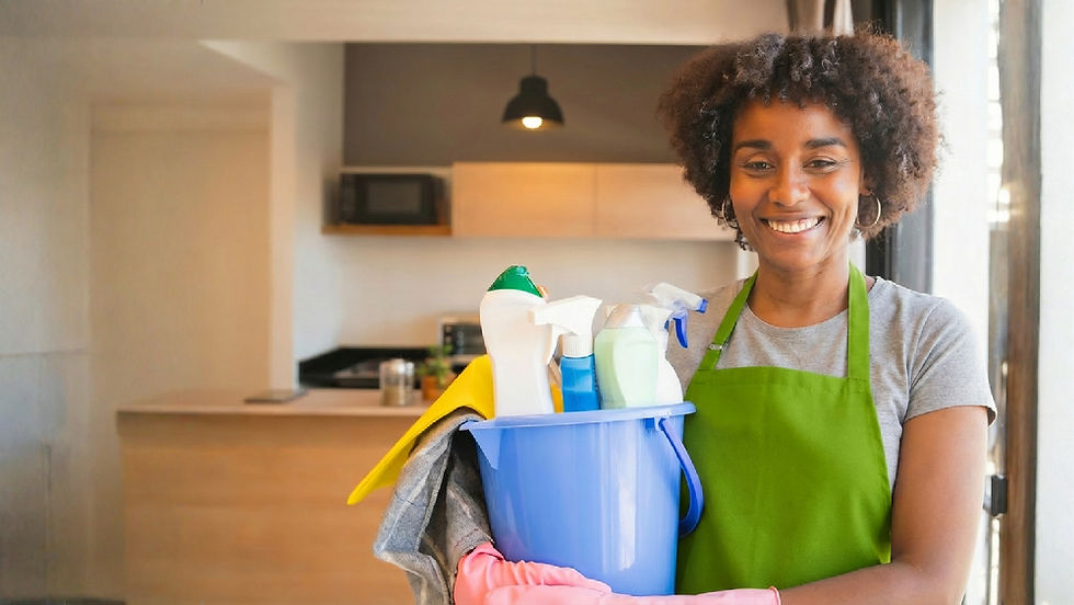 Professional Custom Maids Toronto cleaner holding cleaning supplies ready to clean your home
