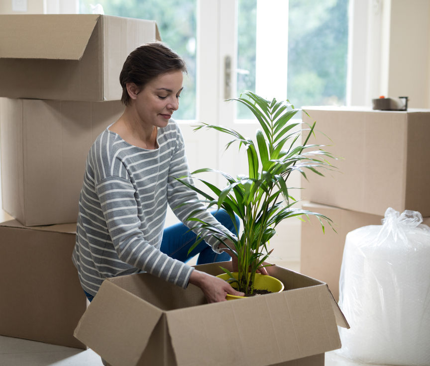 Woman unpacking moving boxes in a Toronto apartment, representing professional move-in cleaning services by Custom Maids Toronto.