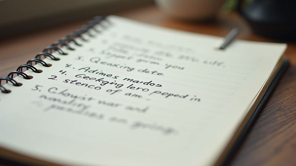 Close-up view of a notebook with bullet points for a speech outline