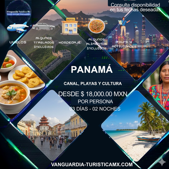 Paquetes de viaje a Panamá desde México 2026

Tours al Canal de Panamá y esclusas de Miraflores

Viajes a Bocas del Toro y San Blas Panamá precios

Hoteles de lujo en la Ciudad de Panamá y Casco Viejo

Agencia de viajes para compras en Panamá Multiplaza

Guía de viaje personalizada a Ciudad de Panamá Vanguardia