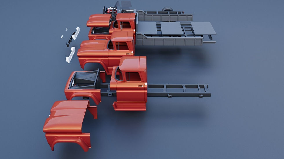 Miniatyrbild: 1961 Chevrolet C60 tippbil i höger- eller vänsterstyrd - 3D-utskrivet komplett byggsats C/H/B