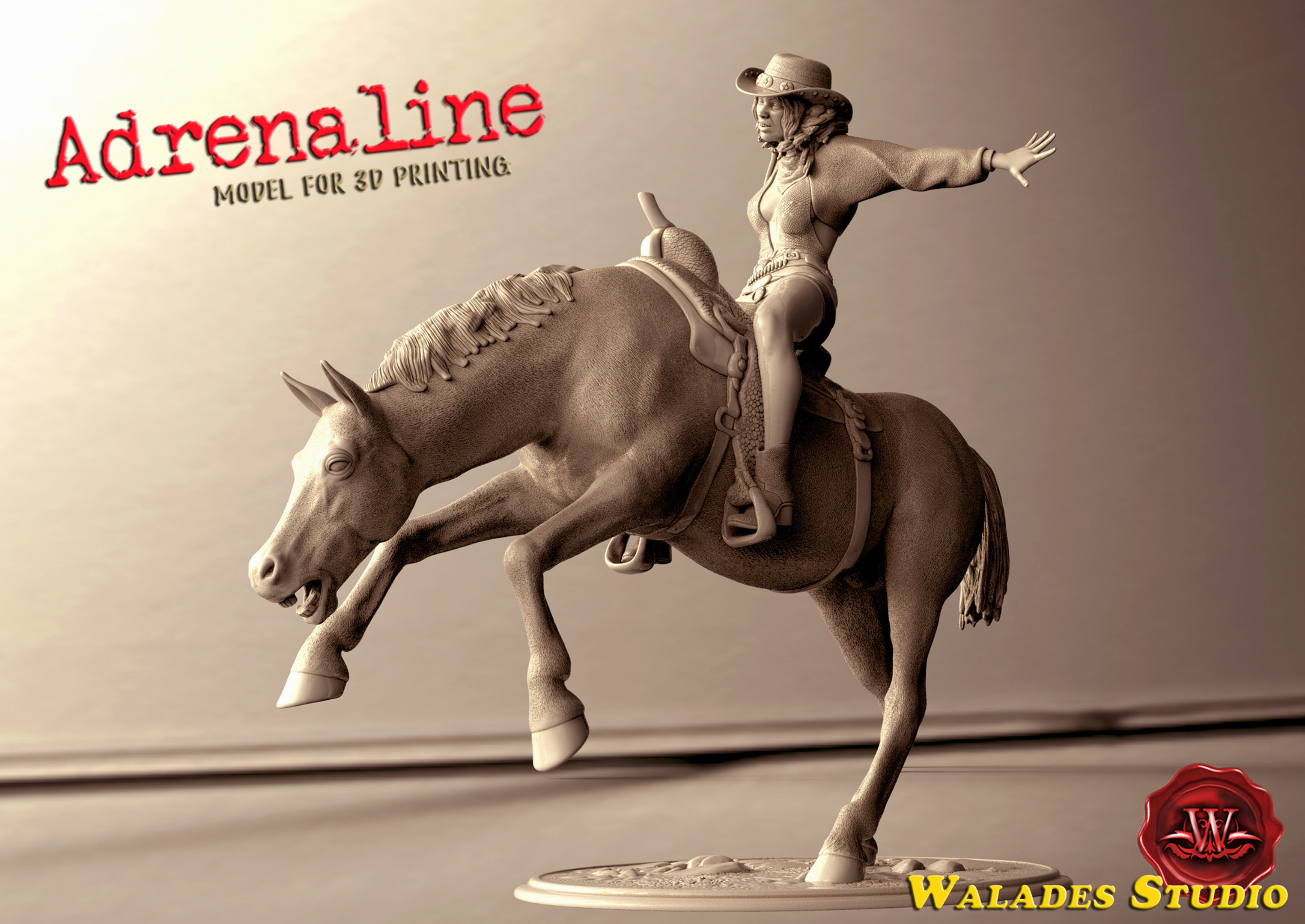 Adrenaline - Cowgirl - 1 x Unpainted 3D Resin Printed Model Kit and Base - WS