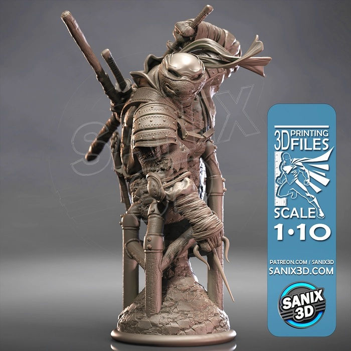 縮圖：浪人忍者神龟半身像 - 1 x 未上漆大型 3D 树脂模型套件和底座 - SAN