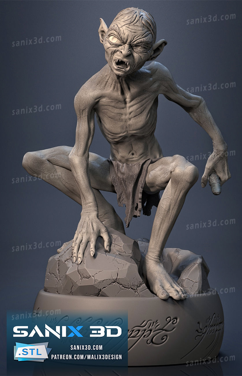 Miniatyrbild: Gollum - 1 x Omålad Storskalig 3D-Hartstryckt Modellbyggsats och Bas - SAN