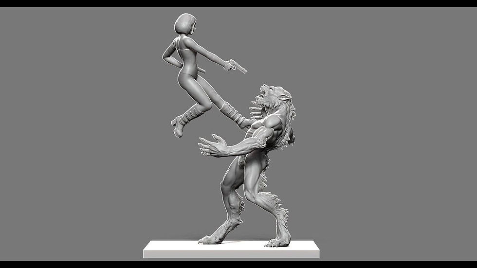 Miniatura: Selene vs. Hombre Lobo - 1 maqueta de resina a gran escala + base - SS - Varios tamaños