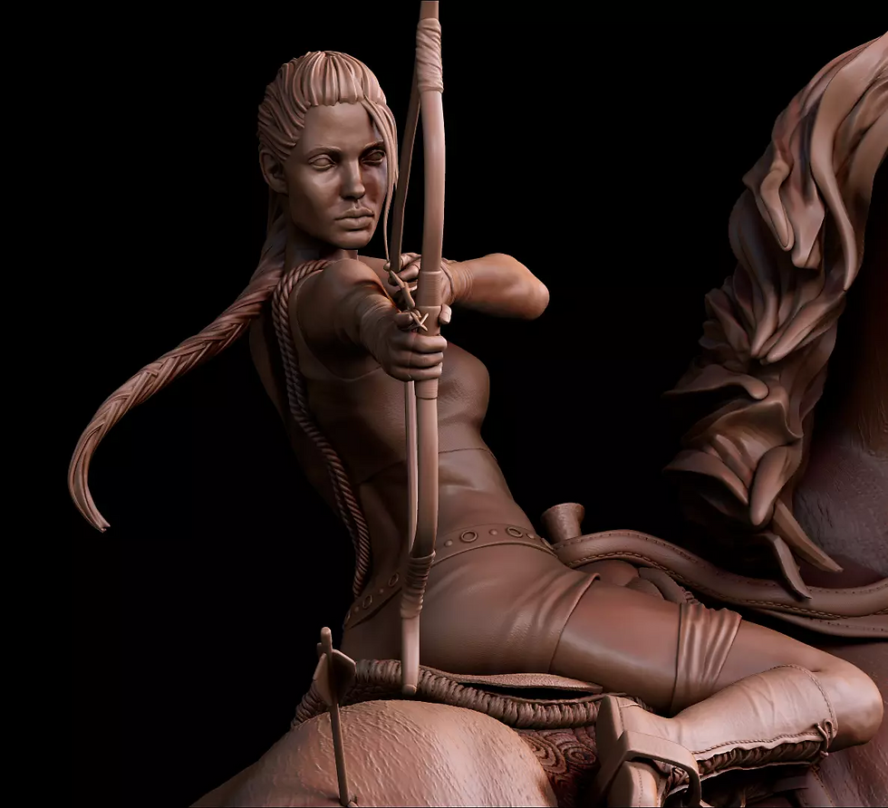 Miniatyrbild: Lara Croft på häst - Omålad - Resinmodellbyggsats + Bas ca3d - I olika skalor