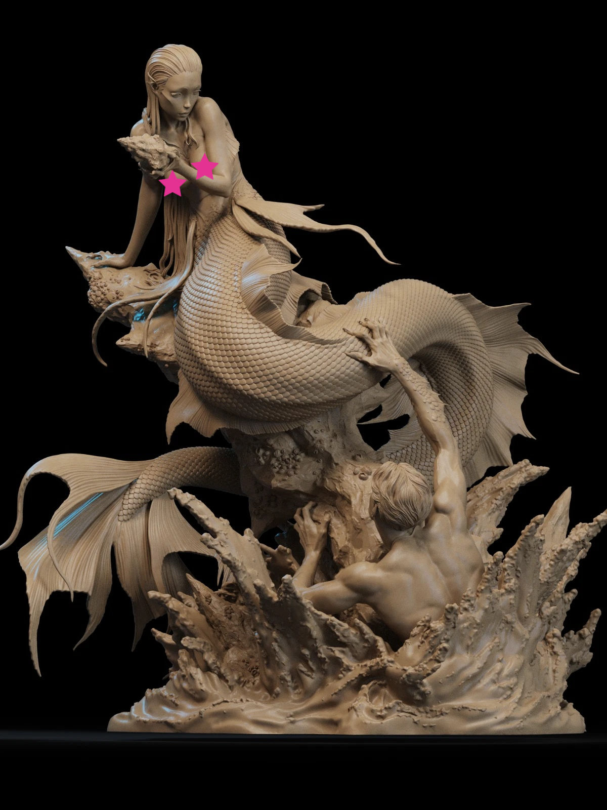 Mermaid NSFW - 1 x Unpainted Large Scale 3D Resin Printed Model Kit + Base- CA3D
