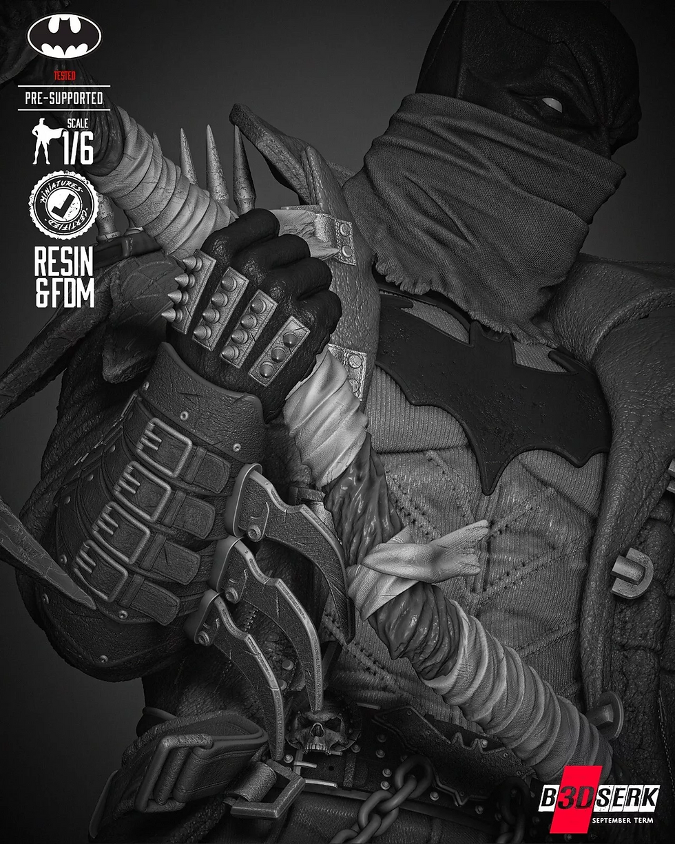 Miniatura: Batman Dark Nights - V2 - 1 x Niepomalowany duży model 3D z żywicy i podstawka - B3D