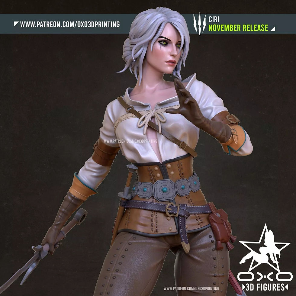 Miniatyrbild: Ciri - 1 x Unpainted Large Scale 3D Resin Printed Model Kit and Base - OXO