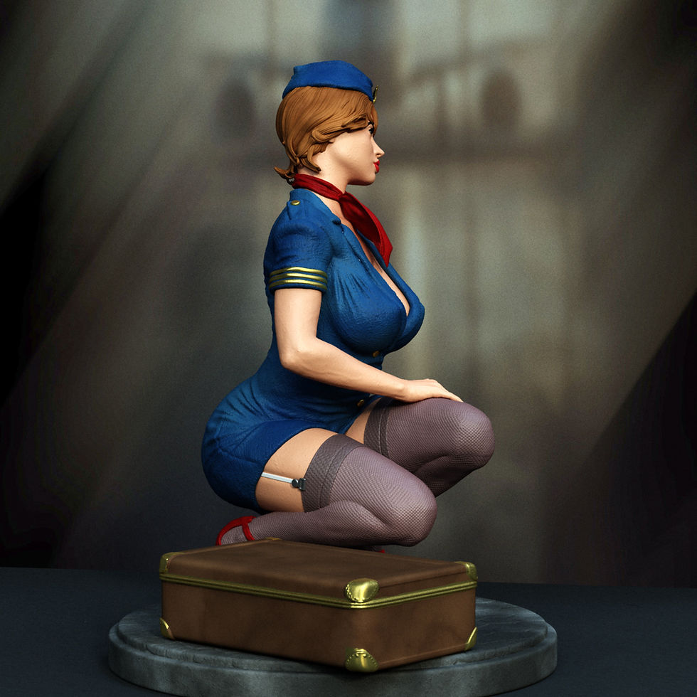 Miniature : Stewardess Girl - 1 x Unpainted Large Scale 3D Resin Printed Model Kit - E3D