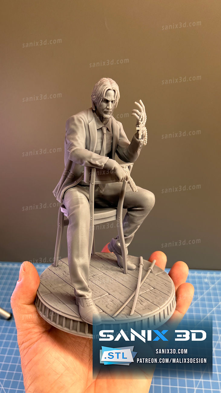 Miniaturbild: John Wick – 1 x unbemalter, großformatiger 3D-Harz-Modellbausatz und Sockel – SAN