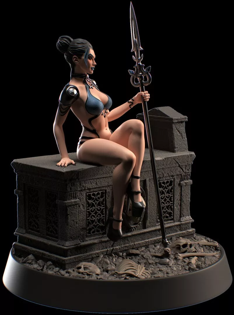 縮圖：Necrothrone Siren - 1 x 未上漆大型 3D 树脂打印模型套件和底座 - MMM
