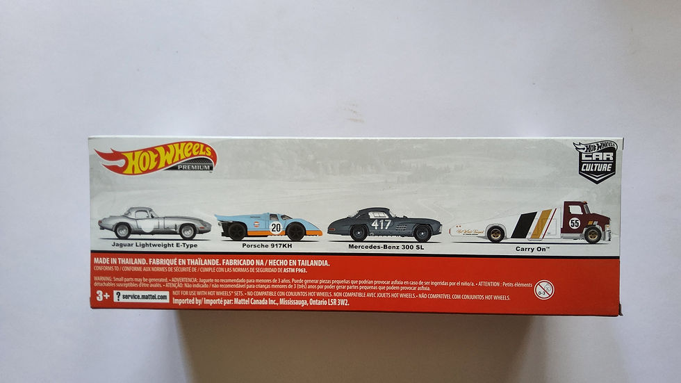 Miniatyrbild: Hotwheels Premium Box Set Transporter Racing Series - Jaguar - Mercedes - Porsche