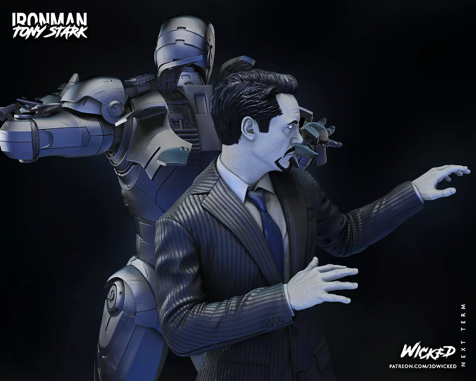Thumbnail: Diorama Iron Man agus Tony Stark - 1 x Tacar Samhail Roisín 3D Gan Phéintéireacht agus Bonn - W3D