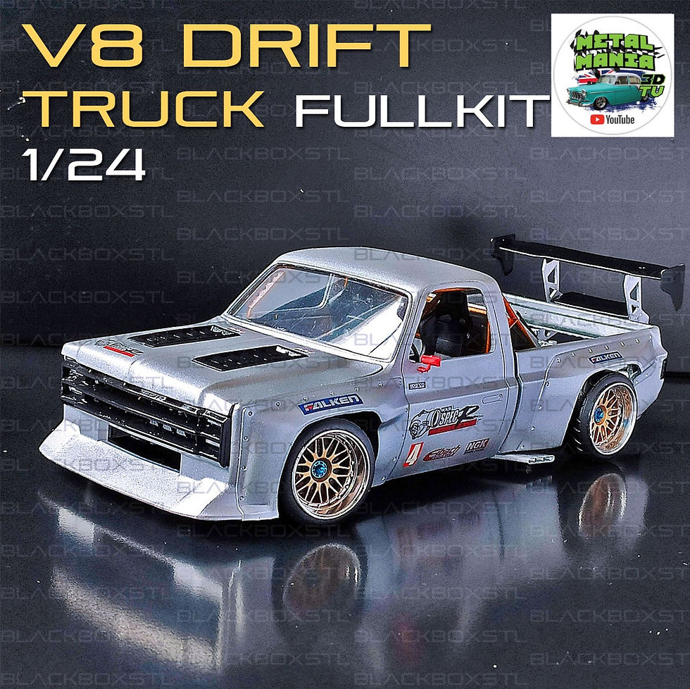 Miniatyrbild: V8 Drift Truck i höger- eller vänsterstyrd modellbyggsats - 3D-utskrivet resinmodellbyggsats 1/24 - 1/25 skala BB