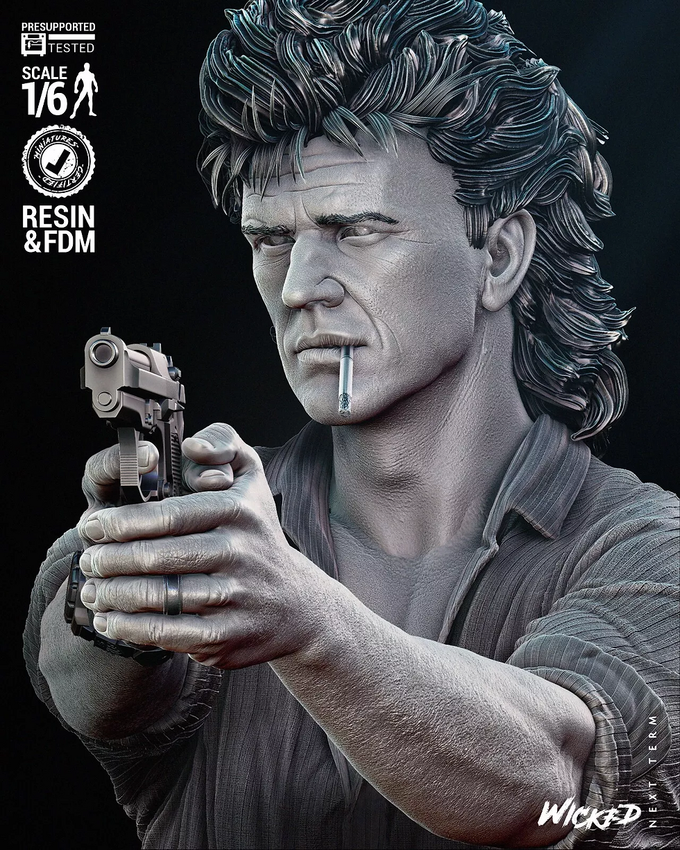 Miniatura: Riggs - Mel Gibson - Sin pintar - Kit de modelo de resina + peana - W3D - En varias escalas