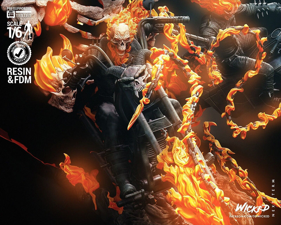Thumbnail: Diorama Ghost Rider - 1 x Tacar Samhail Roisín 3D Gan Phéinteáil Scála 1/6 agus Bonn - W3D