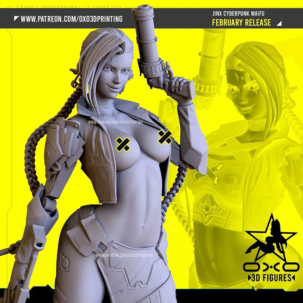 Miniatura: Jinx CyberPunk NSFW - 1 x Unpainted Large Scale 3D Resin Printed Model Kit - OXO