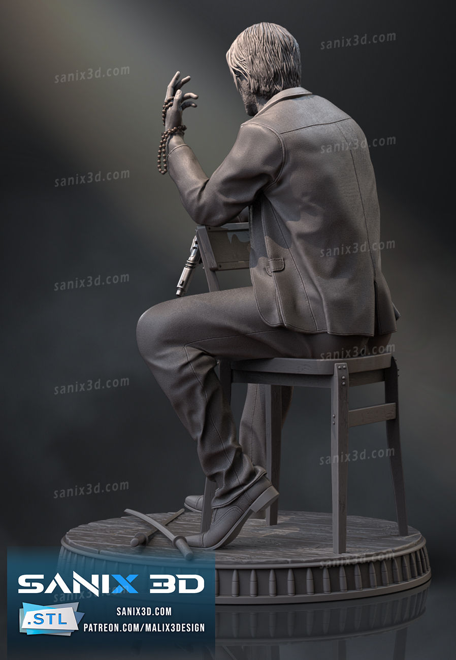 Miniaturbild: John Wick – 1 x unbemalter, großformatiger 3D-Harz-Modellbausatz und Sockel – SAN