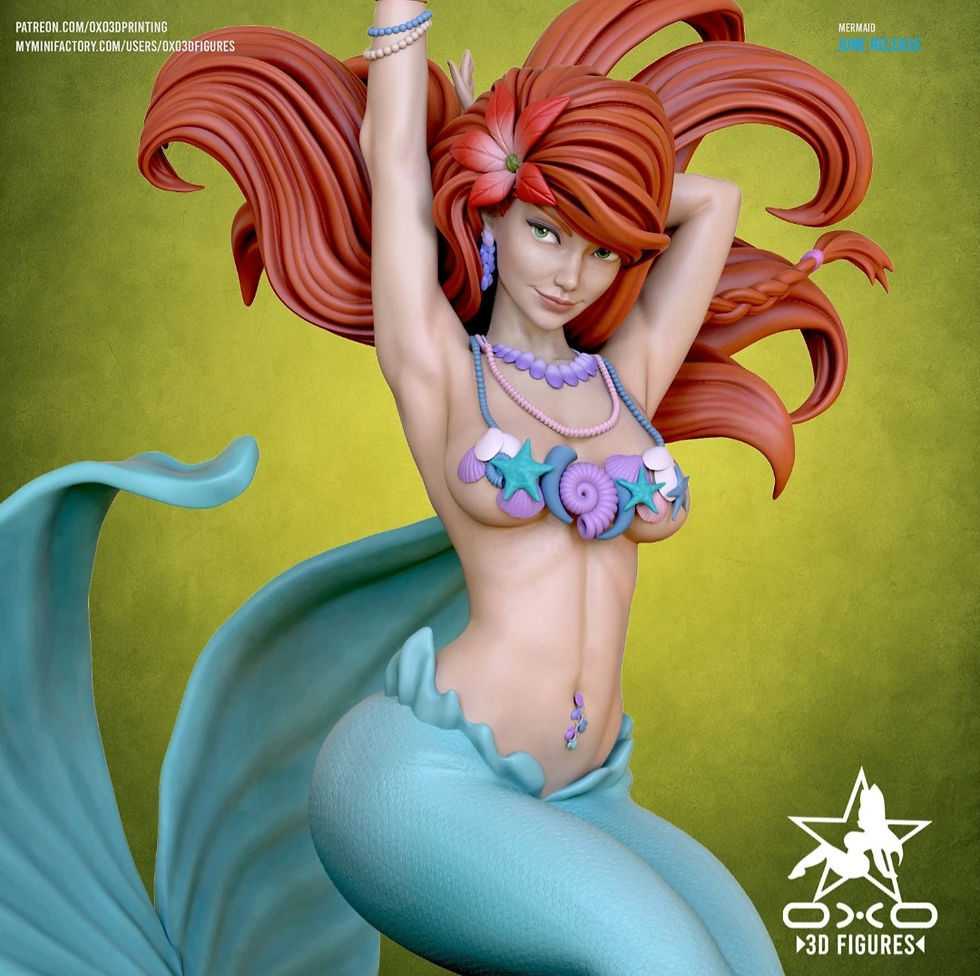 Thumbnail: Mermaid - 1 x Unpainted Large Scale 3D Resin Printed Model Kit and Base - OXO