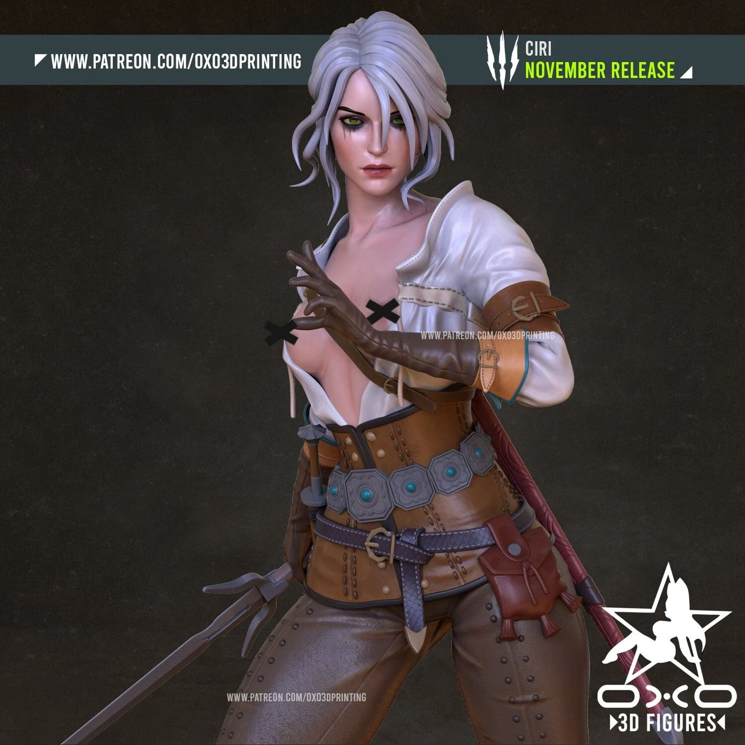 Ciri - NSFW- 1 x Unpainted Large 3D Resin Printed Model Kit and Base - OXO