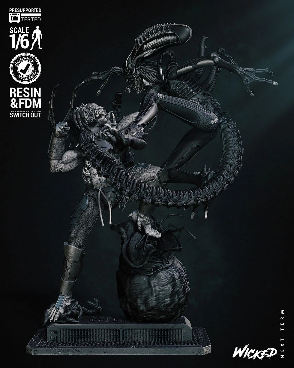 Miniaturbild: Predator VS Alien Diorama - 1 x Unpainted Large 3D Resin Printed Model Kit - W3D