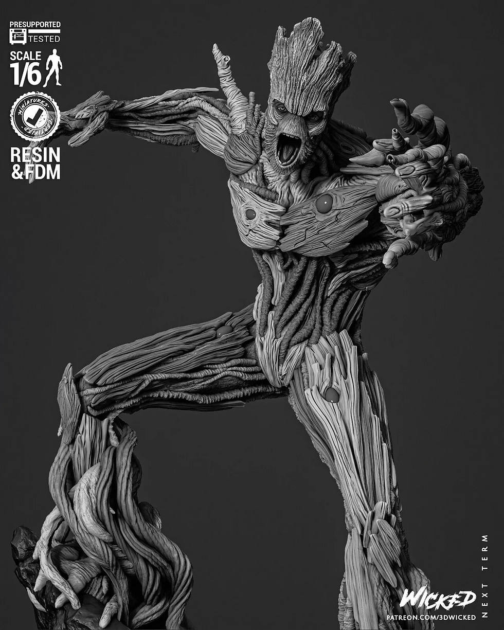 Miniatura: Groot - 1 x Sin pintar - Kit de modelo de resina grande y base - W3D - En varias escalas