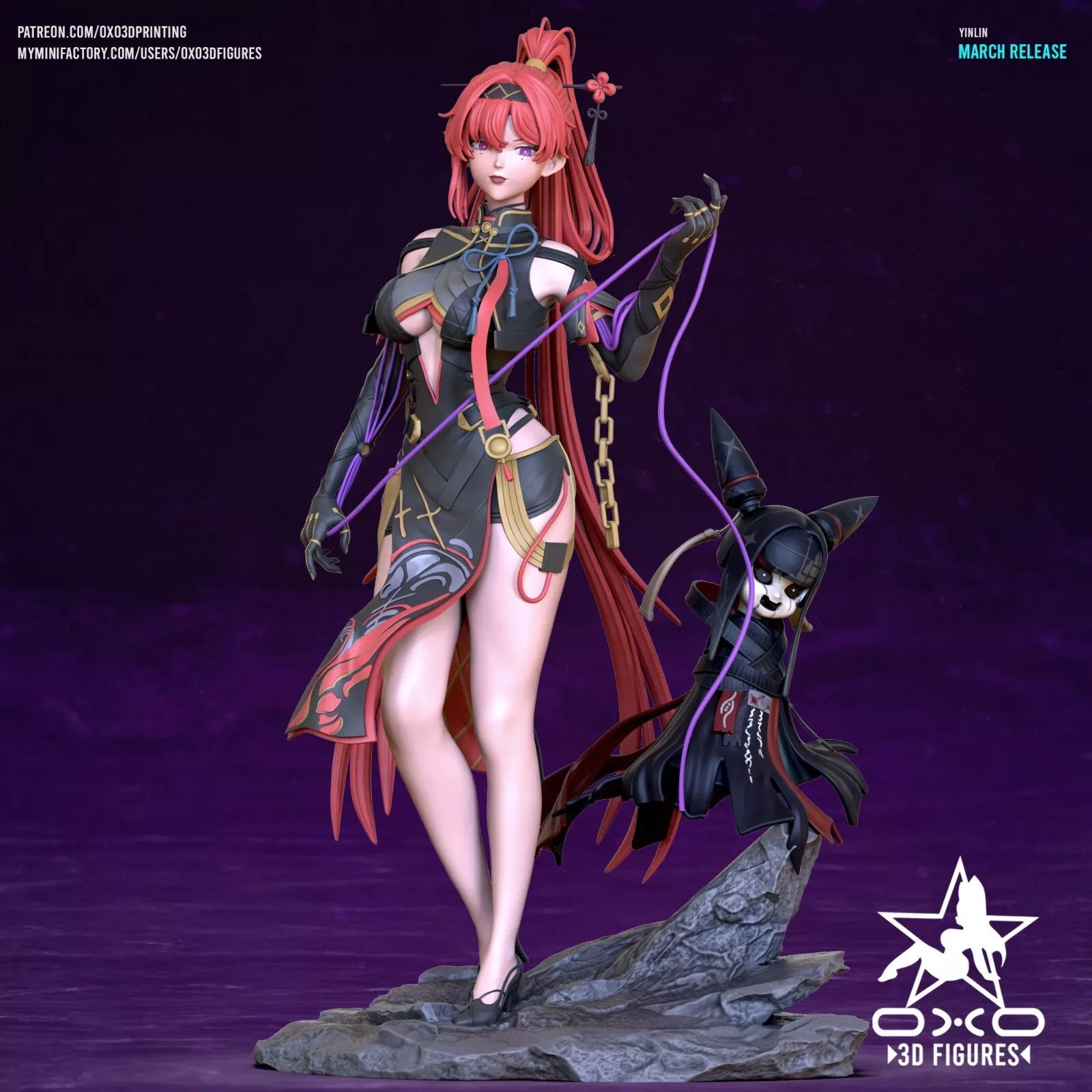 Yinlin - 1 x niepomalowany, duży model 3D z żywicy drukowany w skali 1:1 z podstawą - OXO