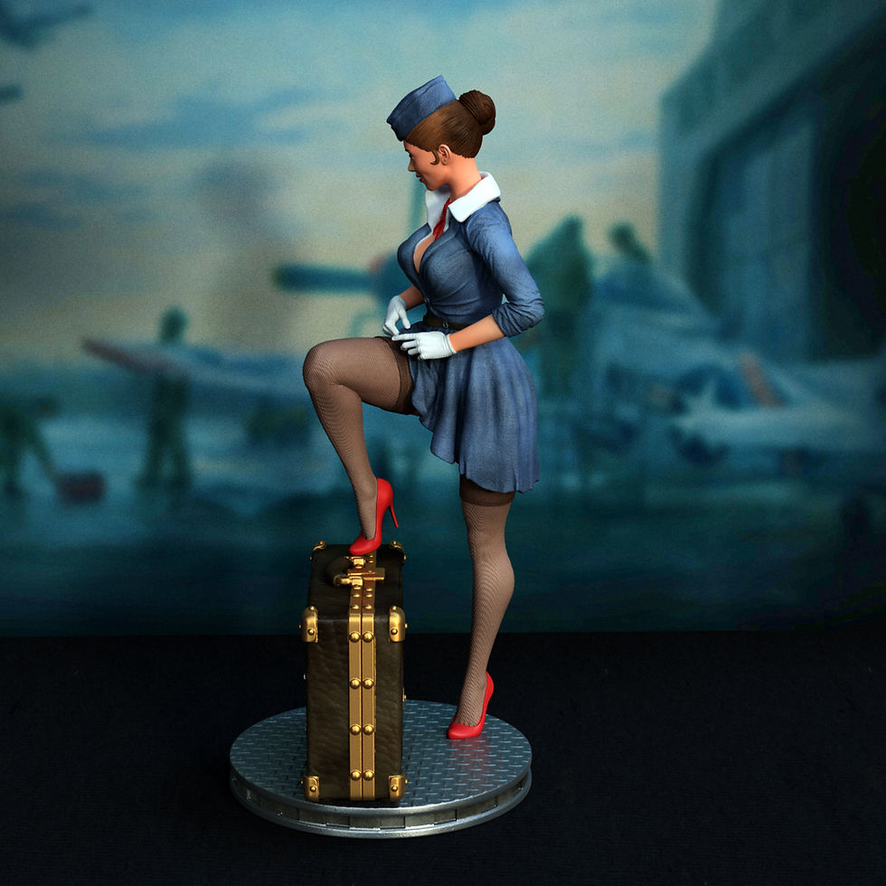 サムネイル： Stewardess Pinup - 1 x Unpainted Large Scale 3D Resin Printed Model Kit - E3D