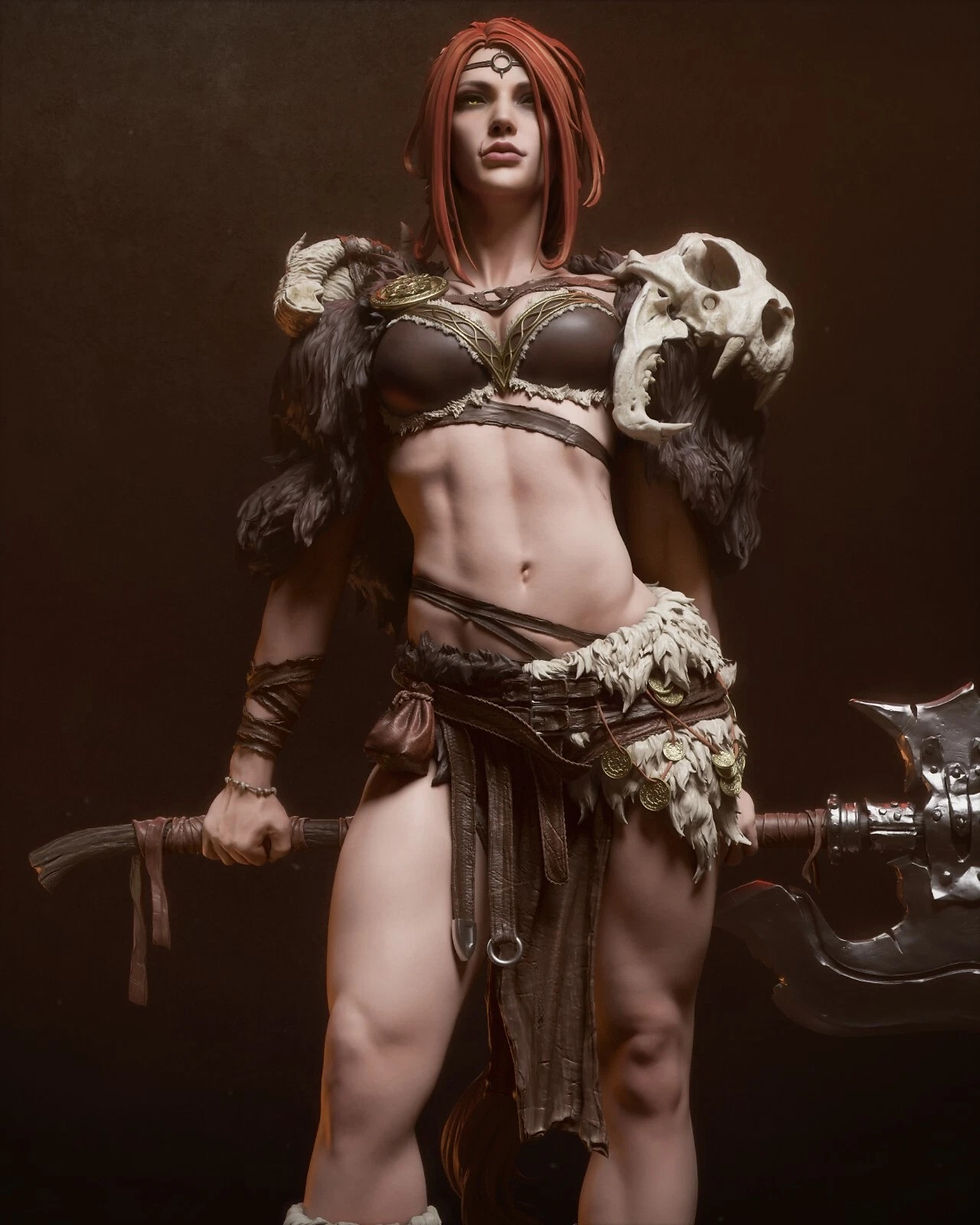Thumbnail: Barbarian Queen - 1 x Unpainted Large Scale 3D Resin Printed Model Kit - CA3D