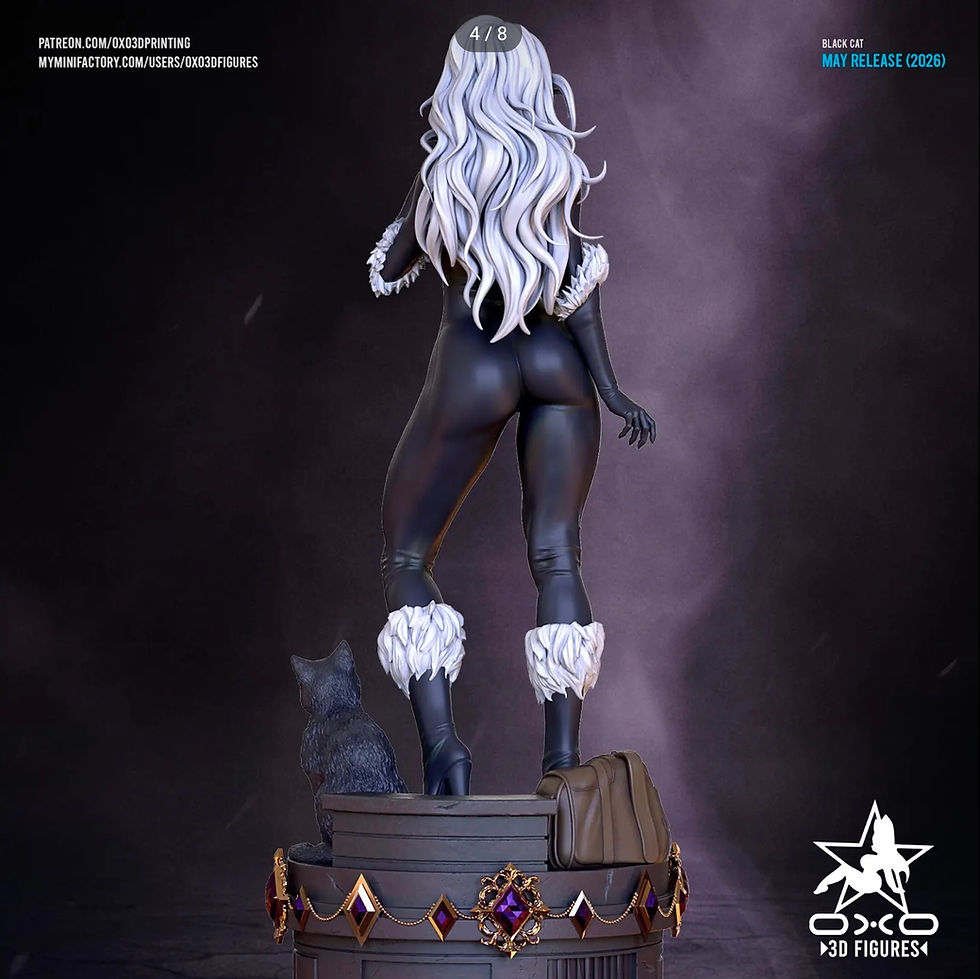 サムネイル： Black Cat - 1 x Unpainted Large Scale 3D Resin Printed Model Kit and Base - OXO