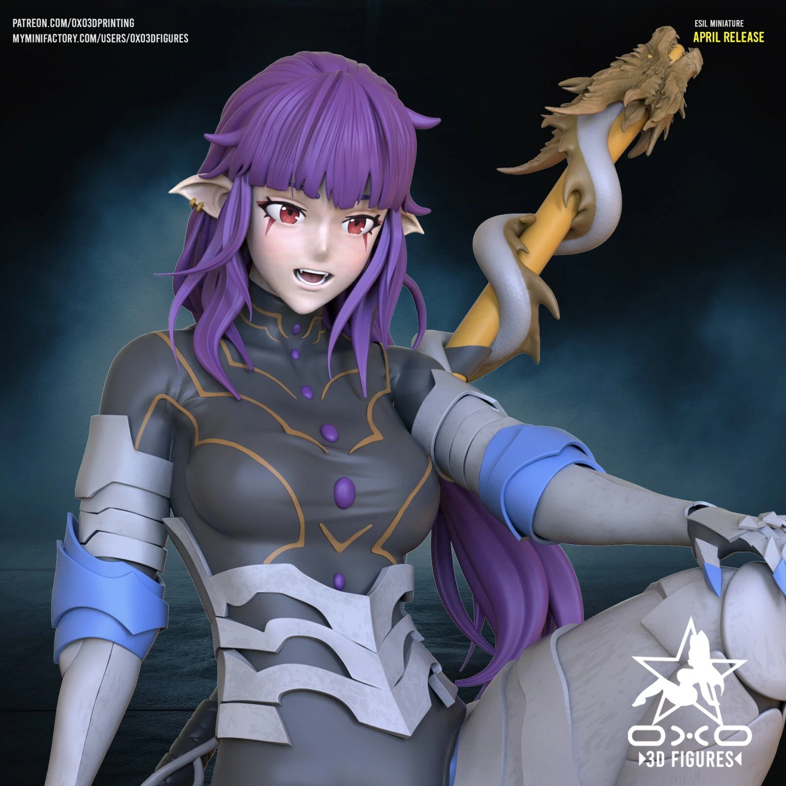 Esil - V2 - 1 x Niepomalowany, duży, drukowany w żywicy model 3D i podstawa - OXO