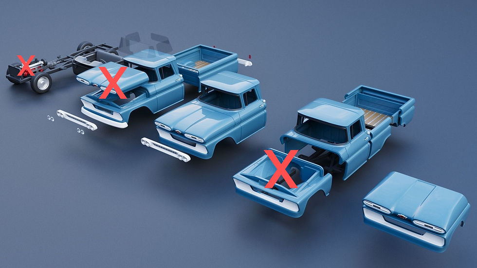 Miniaturbild: 1961 Chevrolet C10 PickUp Ute in RHD oder LHD 3D-gedruckter kompletter Modellbausatz C/H/B