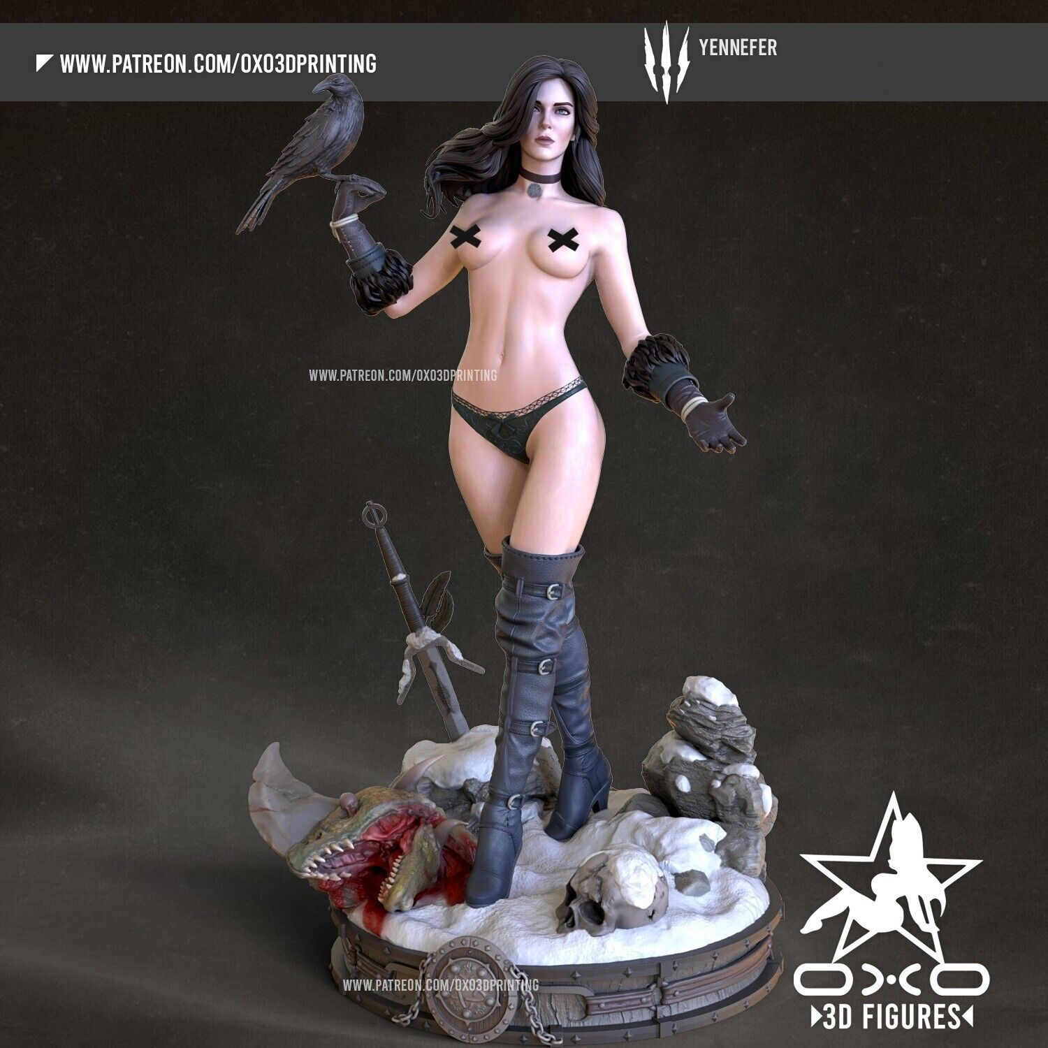 Yennefer -NSFW- 1 x Niepomalowany, duży, 3D, żywiczny model do samodzielnego złożenia +podstawka - OXO