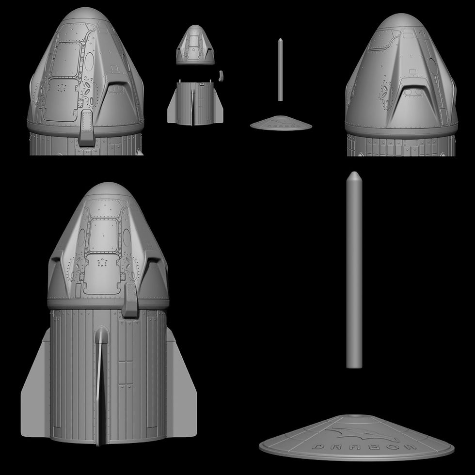 Miniatura: Space X Crew Dragon - 1 x niepomalowany, duży model żywiczny 3D i podstawa - C3D
