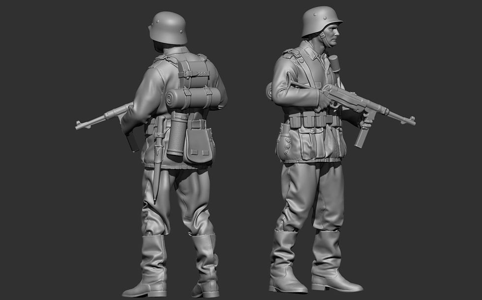 Miniaturbild: Deutscher Soldat + Waffe WW2 - 1 x unbemaltes 3D-Harz-gedrucktes maßstabsgetreues Modell - SB94
