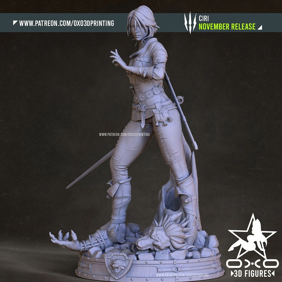 Miniatyrbild: Ciri - 1 x Unpainted Large Scale 3D Resin Printed Model Kit and Base - OXO