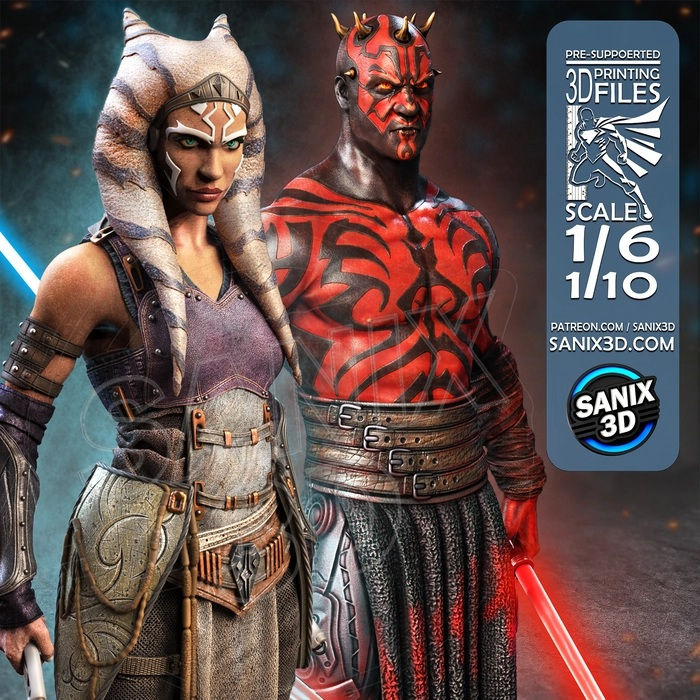Thumbnail: ASHOKA and Darth Maul - 2 x Unpainted Large 3D Resin Printed Model Kits - SAN