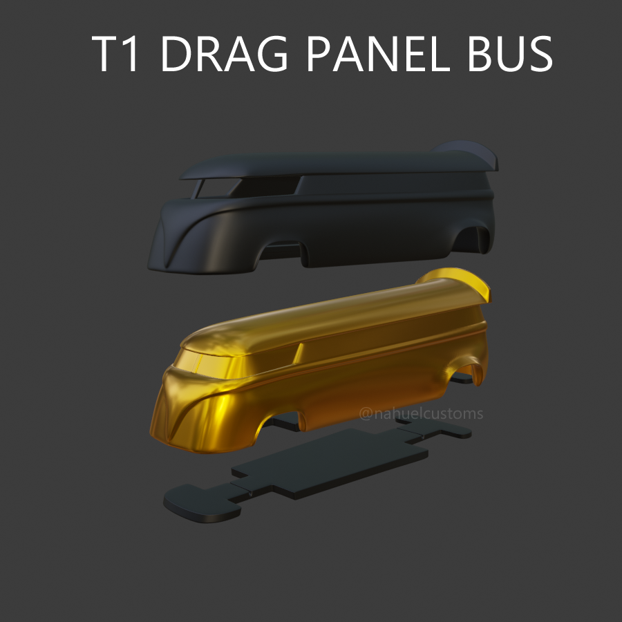 Miniature : Fourgonnette VW T1 Drag, 2 styles - Différentes échelles - Carrosserie/châssis imprimés en résine 3D UNIQUEMENT