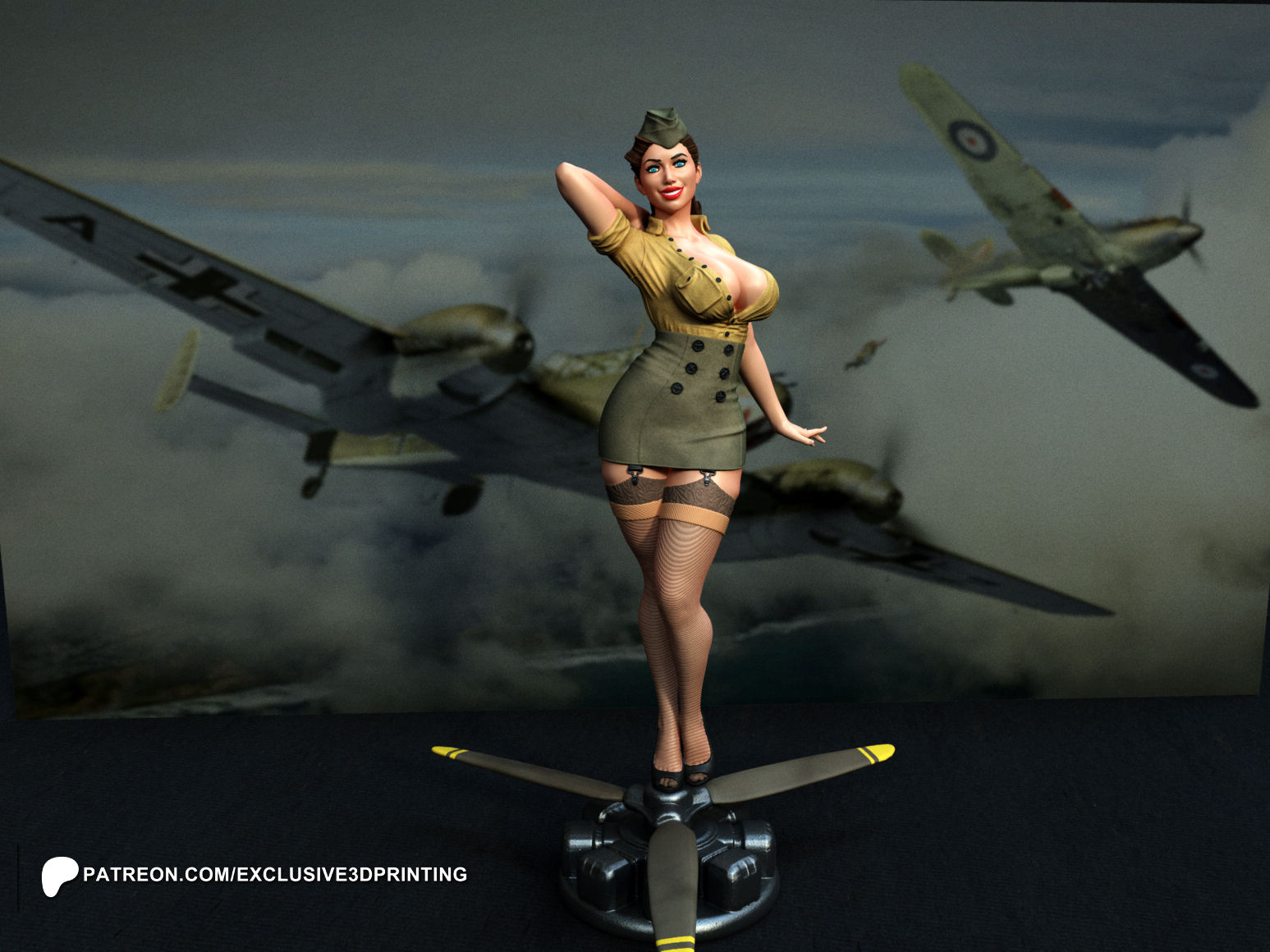 Pilot Pinup - NSFW - 1 x Kit Model Cetak Resin 3D Skala Besar yang Tidak Dicat - E3D