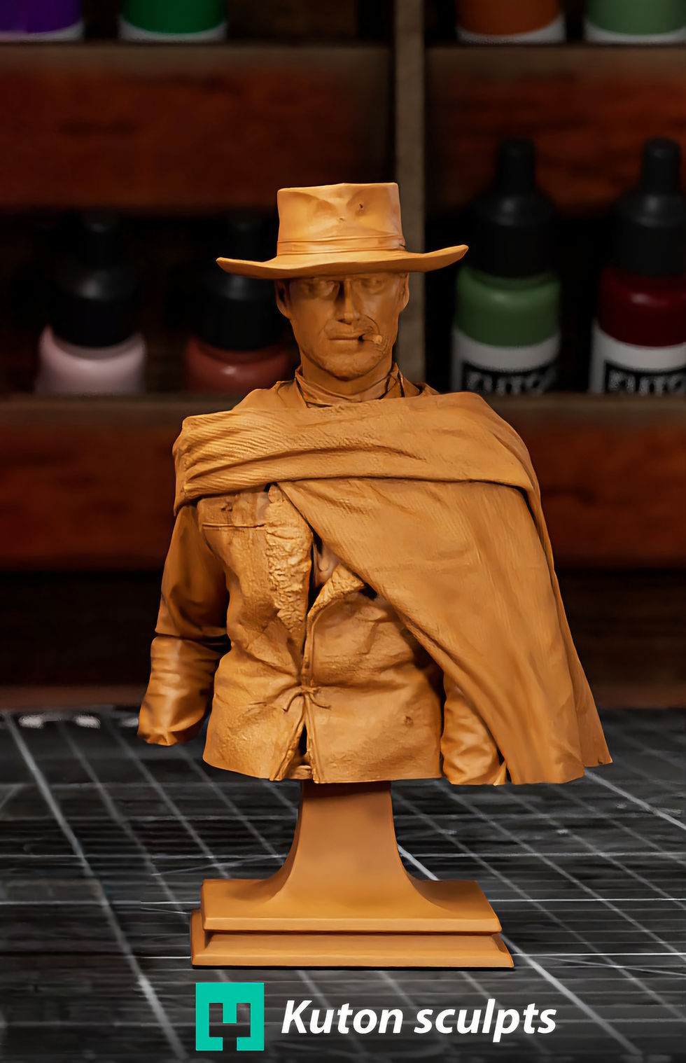 Miniatura: Busto de Clint Eastwood - 1 maqueta de resina 3D a gran escala sin pintar y base - KF