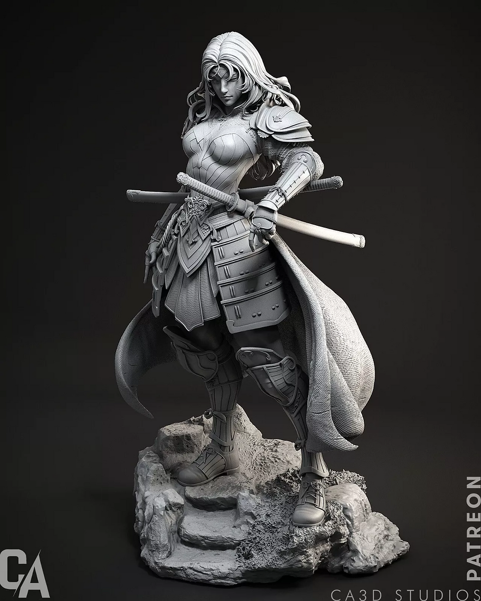 Miniatura: Mujer Maravilla Samurái - Kit de modelo impreso en resina 3D grande sin pintar + base - ca3d