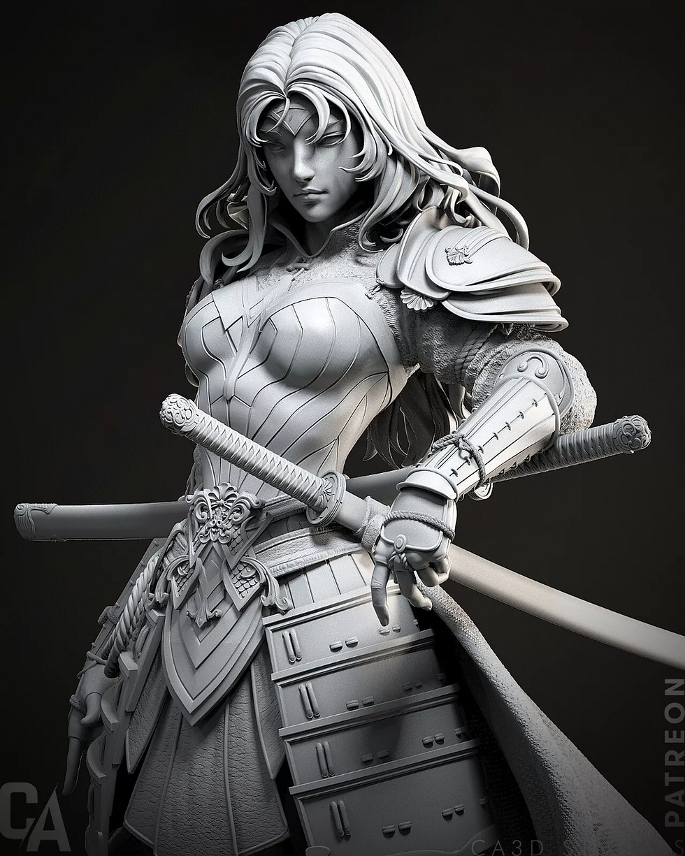 Miniature : Wonder Woman Samouraï - 1 grand modèle en résine imprimée en 3D non peint + base - ca3d