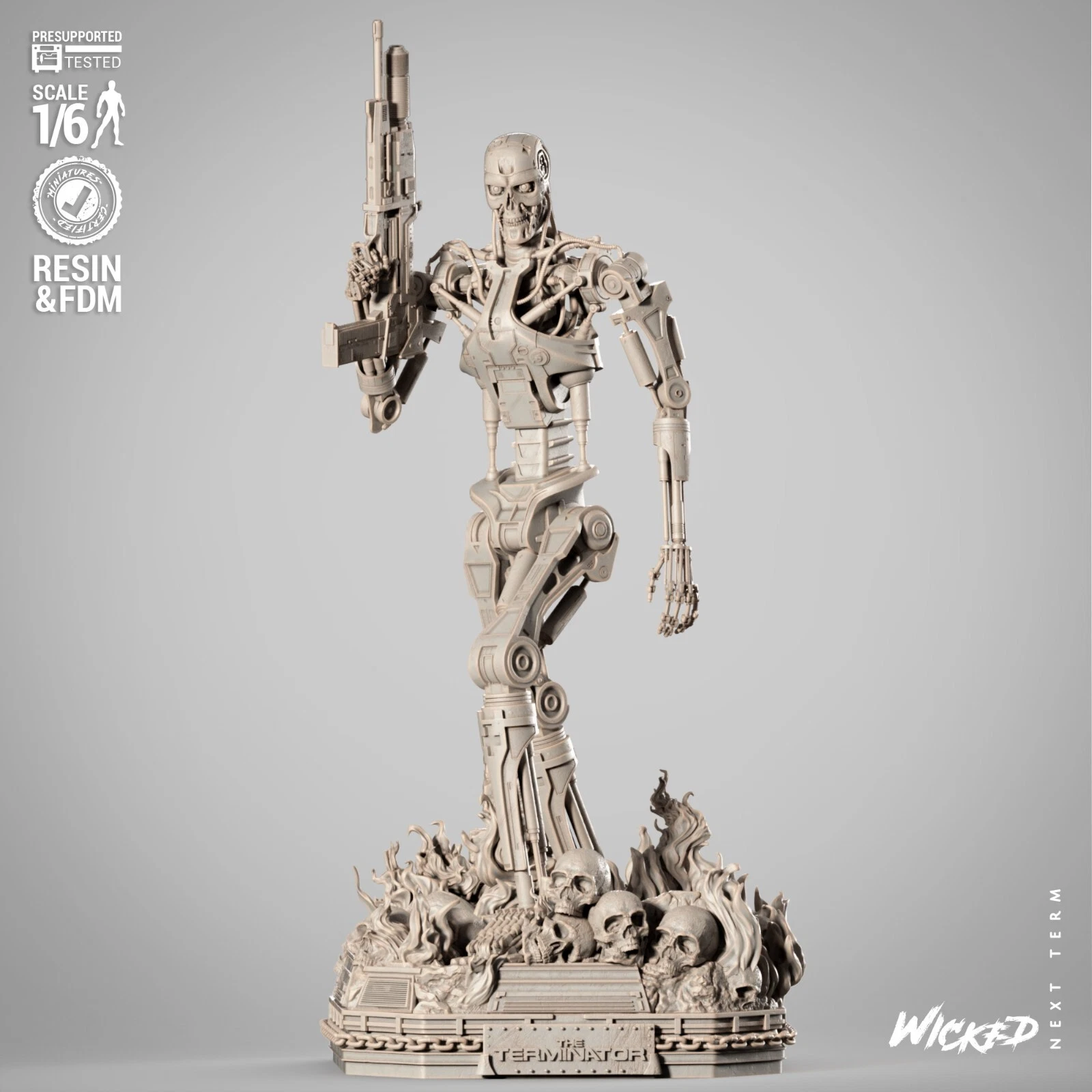 T800 - 1 x niepomalowany, duży model 3D z żywicy drukowany w skali 1:1 z podstawą - W3D