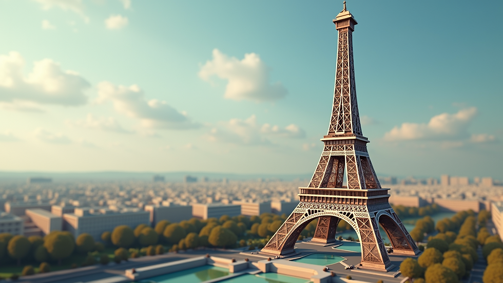 Eye-level view of a beautifully designed 3D puzzle of the Eiffel Tower